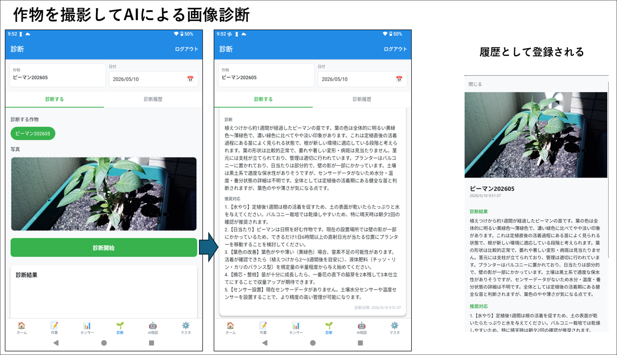 AI×IoTスマート菜園システムの画像診断結果